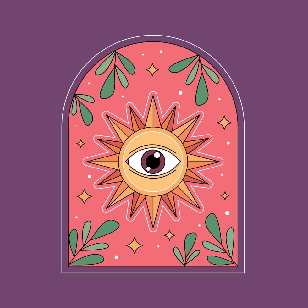 Illustration of a sun and an eye in a window vector