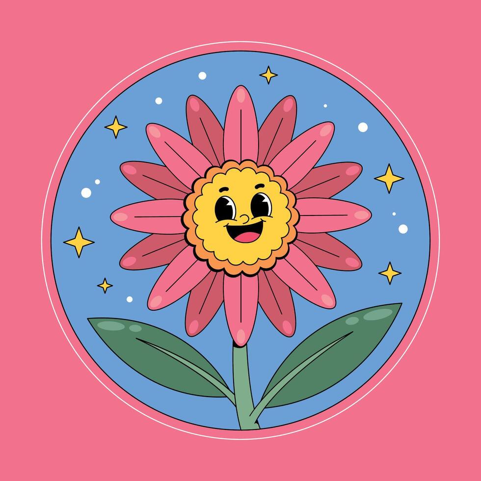 A cartoon flower with a smiley face on it vector