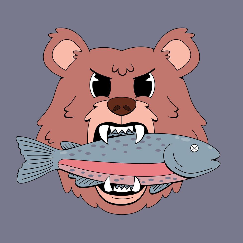 A cartoon bear with a fish in its mouth vector