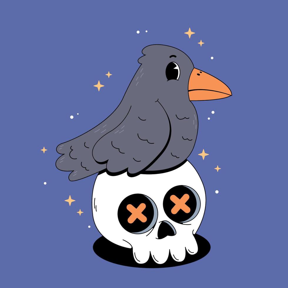 A crow sitting on top of a skull vector