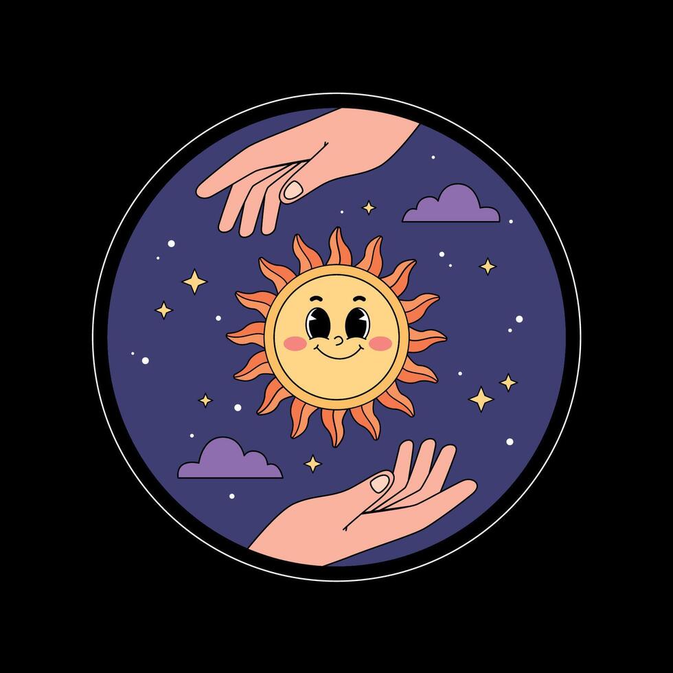 Sun and hands sticker vector