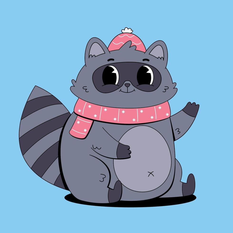 A cartoon raccoon wearing a scarf and hat vector