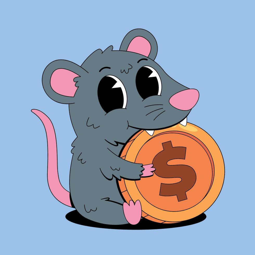 A cartoon mouse holding a coin with a dollar sign vector