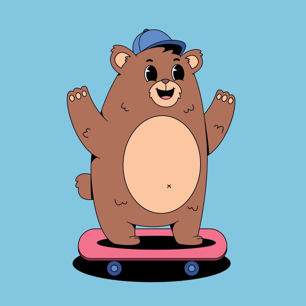 A cartoon bear riding a skateboard vector