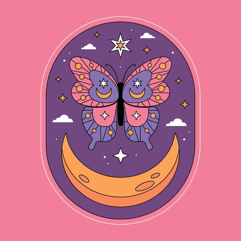 A butterfly and moon on a pink background vector