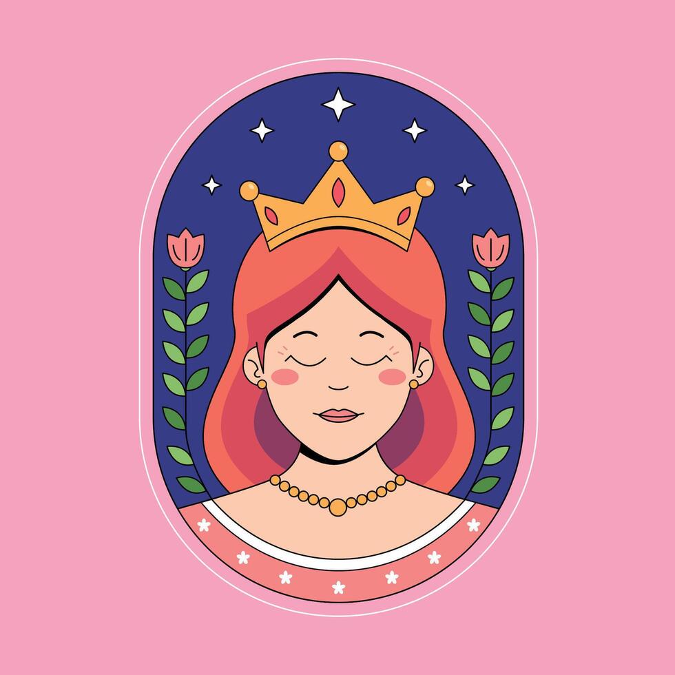 A cartoon illustration of a woman with a crown on her head vector