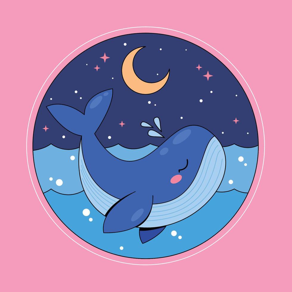 A whale swimming in the ocean with the moon in the background vector