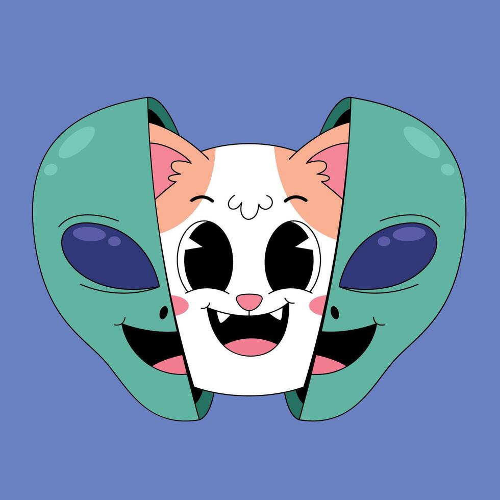 An alien cat with a green face and a cat's face vector