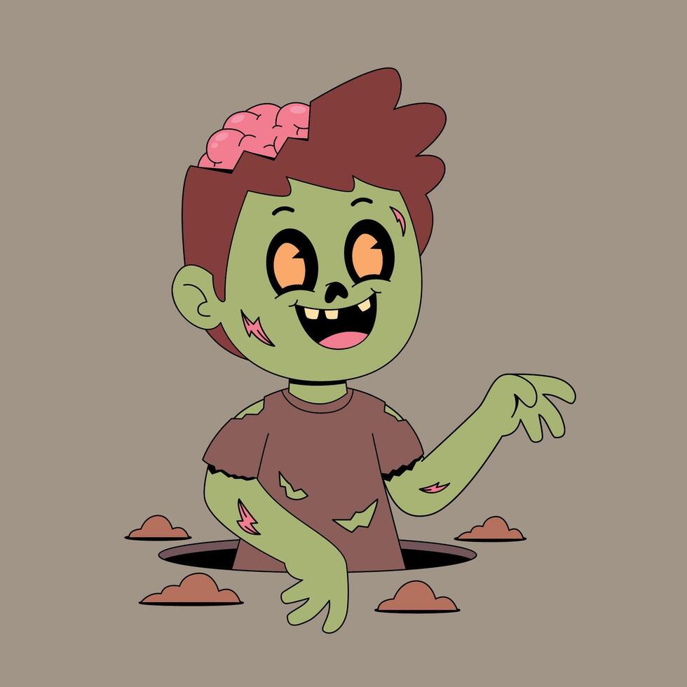 A cartoon zombie with a hole in his head vector