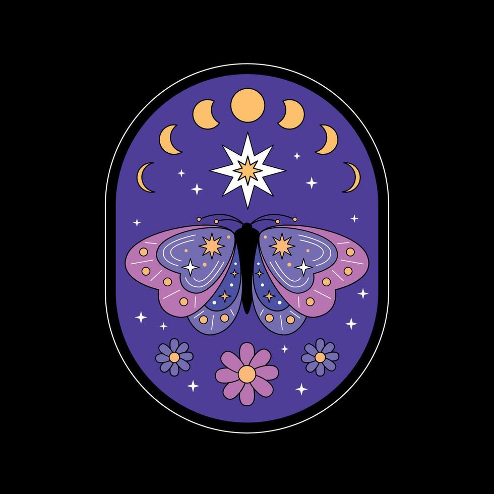 A purple butterfly with stars and moon on it vector