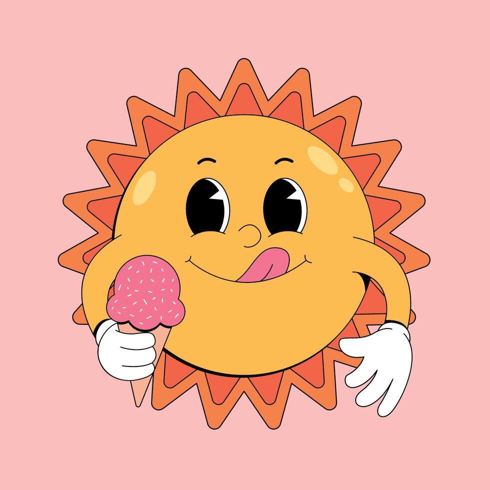 A cartoon sun holding an ice cream vector