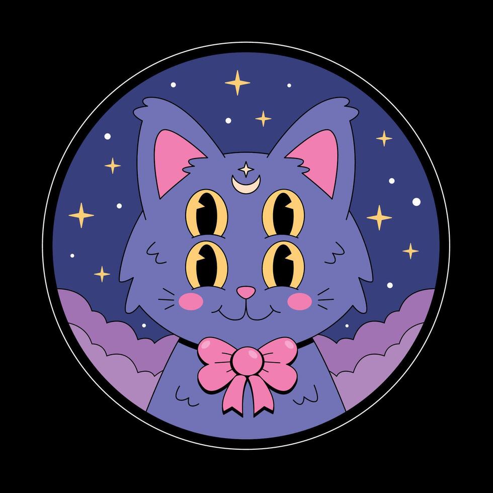 A cat with a bow on its head in a circle vector