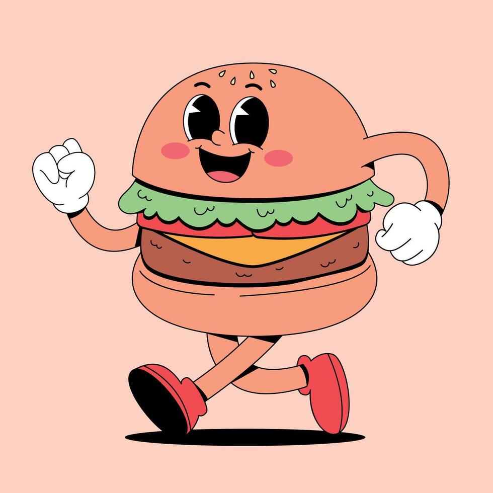 A cartoon burger running with arms outstretched vector