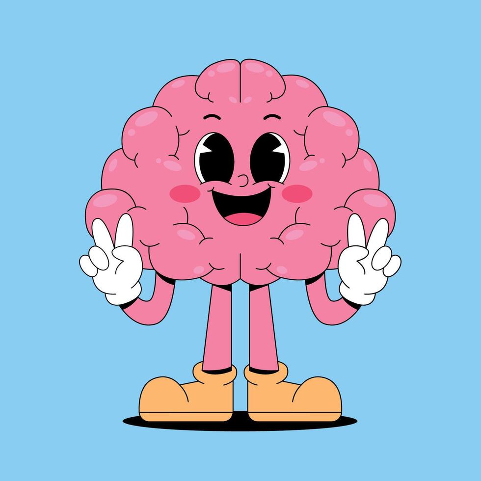 A cartoon brain with two hands and a peace sign vector