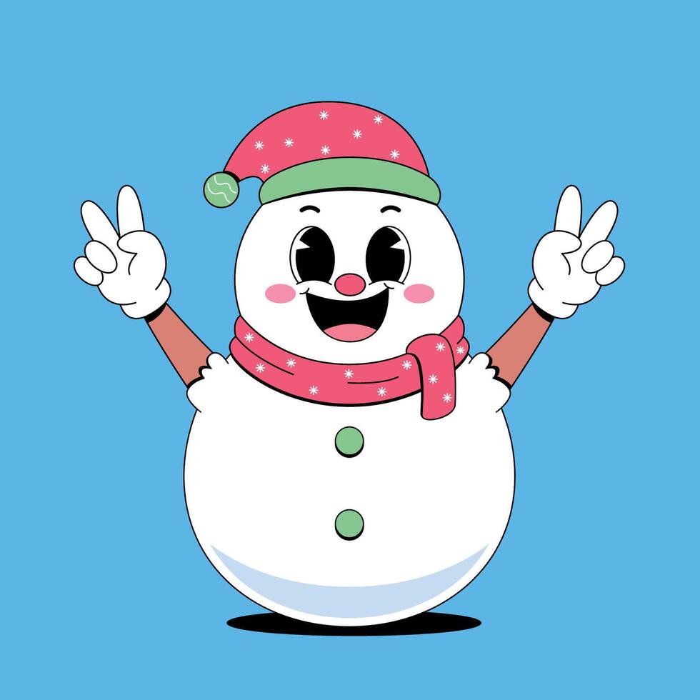 A cartoon snowman with a peace sign vector