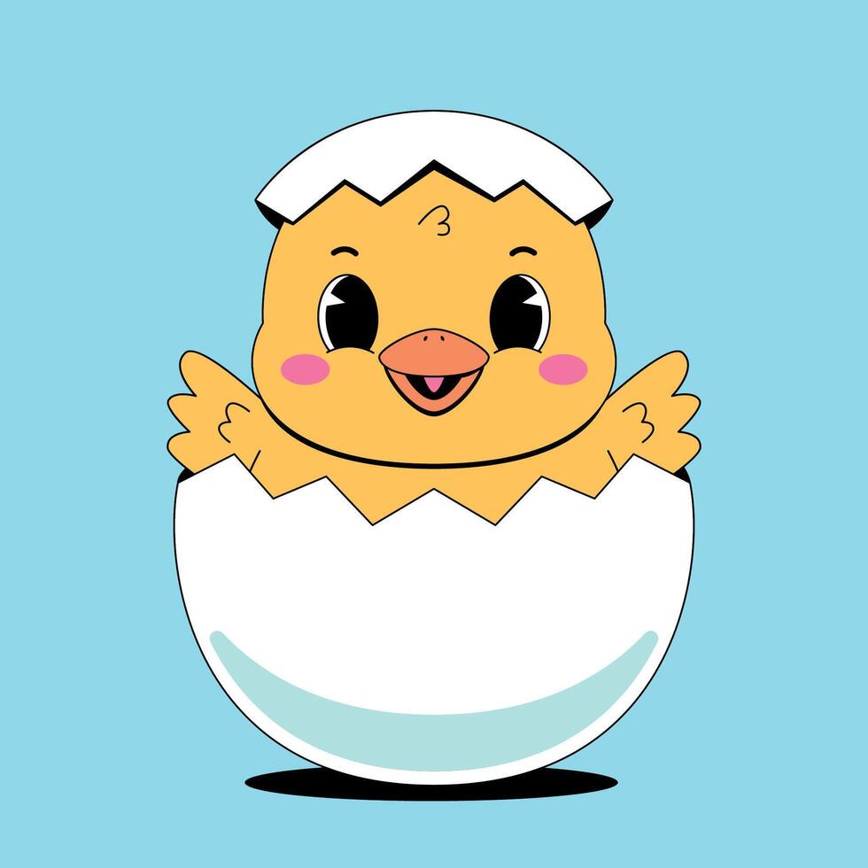 Cute little chick in an egg shell illustration vector