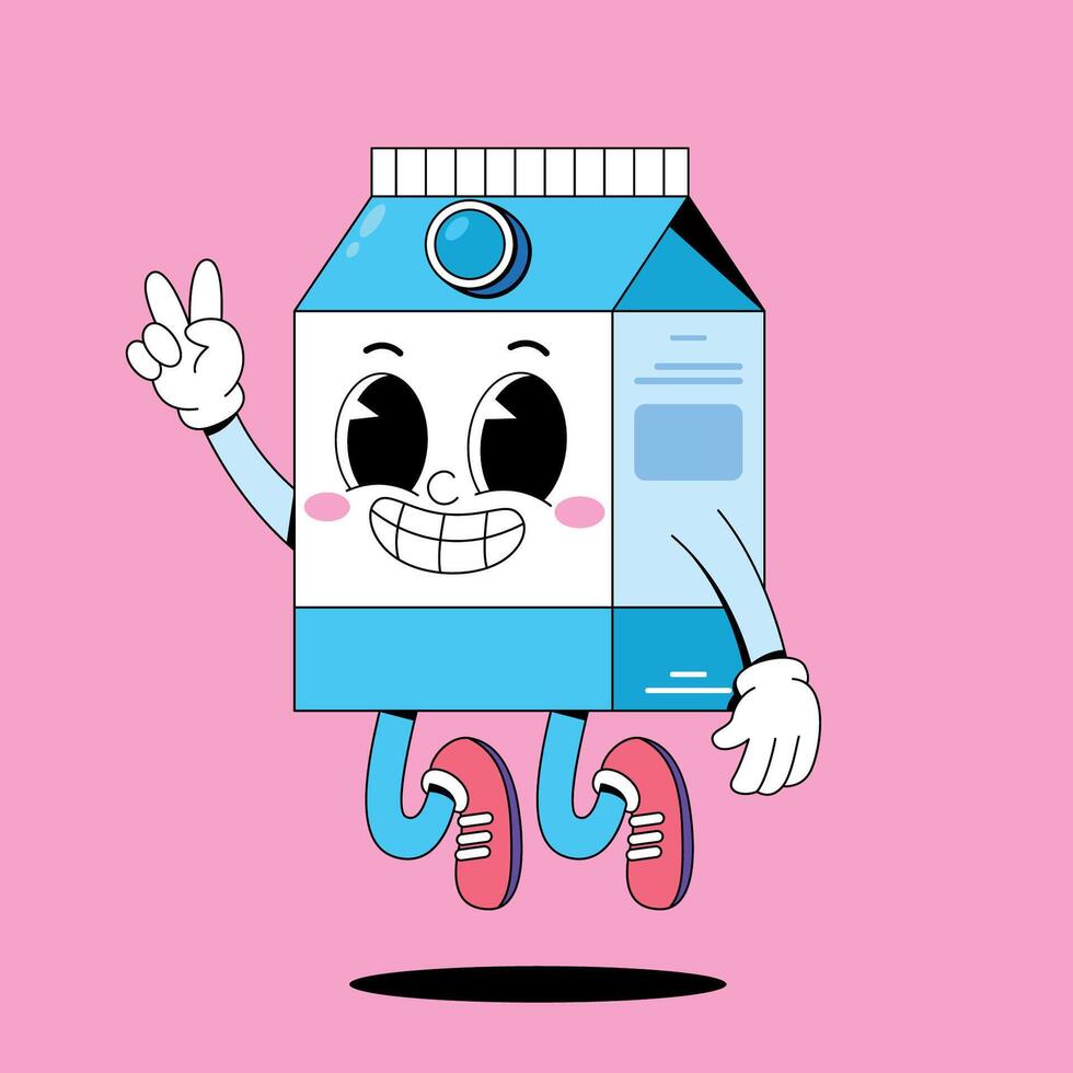 Cartoon milk carton character with arms up and a peace sign vector