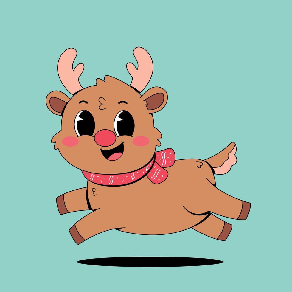 A cartoon reindeer with pink nose and red scarf vector