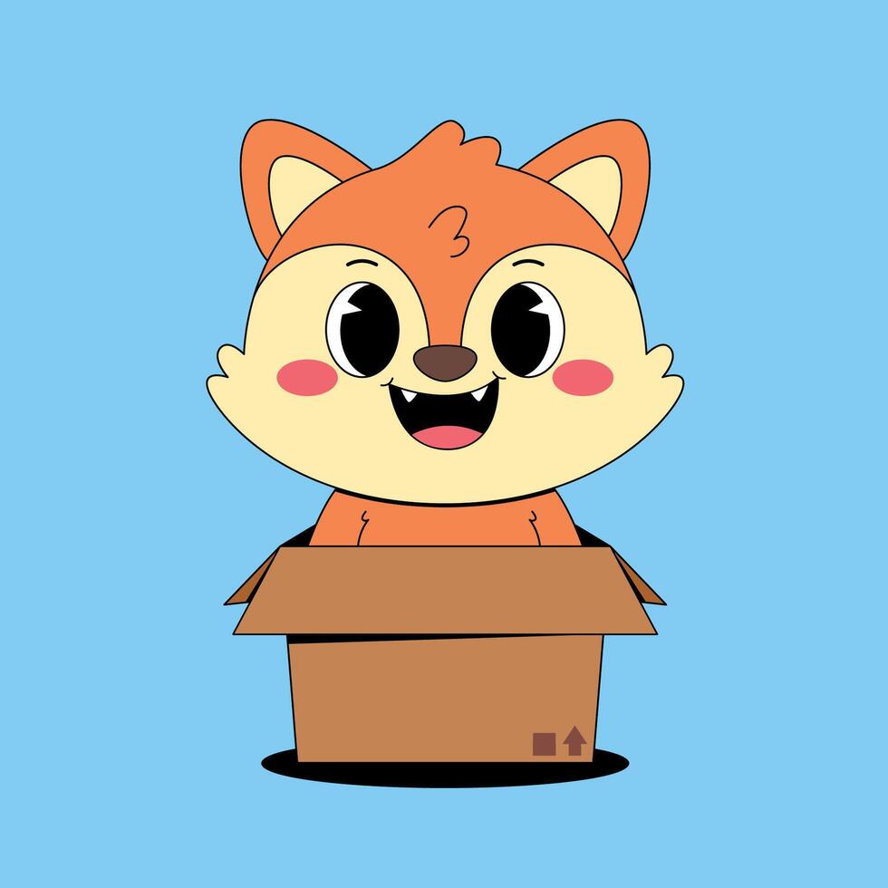 A cartoon fox in a box with a smile vector