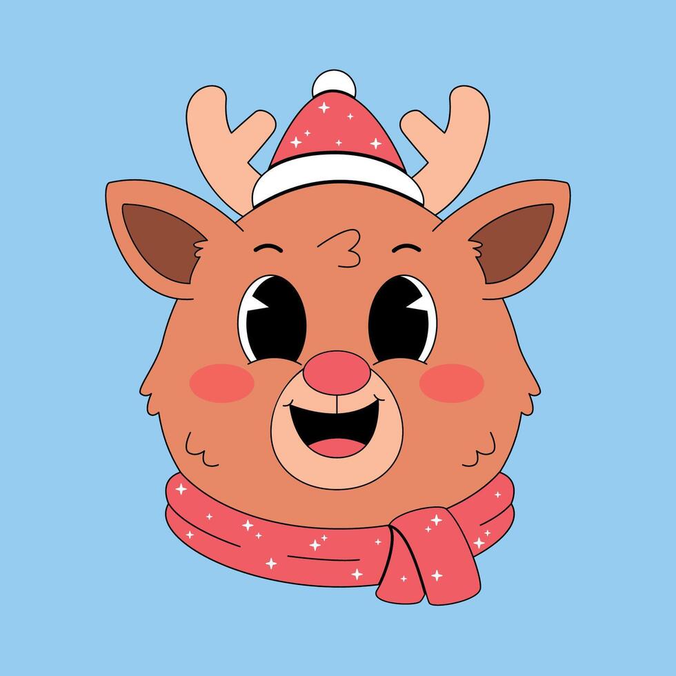A cartoon reindeer wearing a santa hat vector