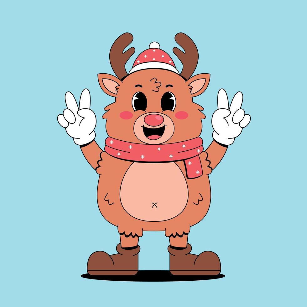 A cartoon reindeer with two fingers up and a peace sign vector