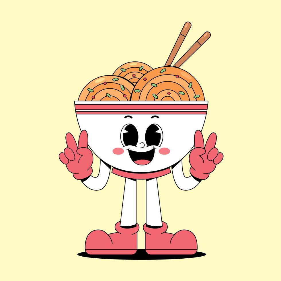 A cartoon character holding chopsticks and giving the peace sign vector