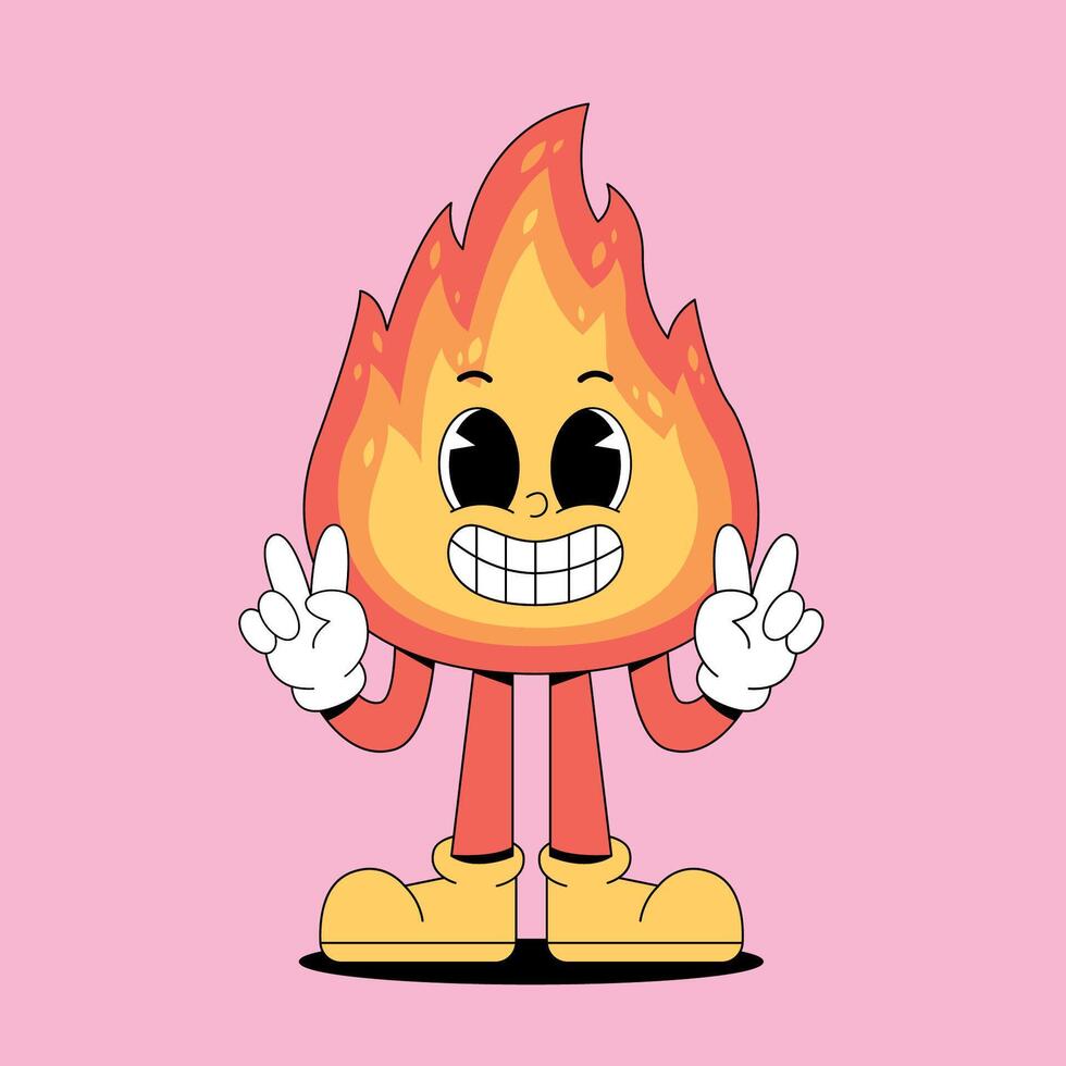 A cartoon fire character with two hands up vector