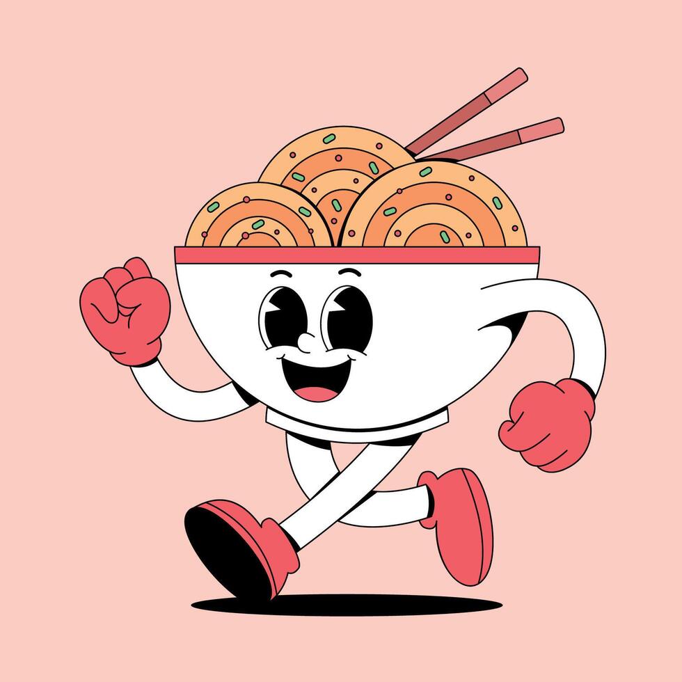 A cartoon character running with chopsticks in his hand vector