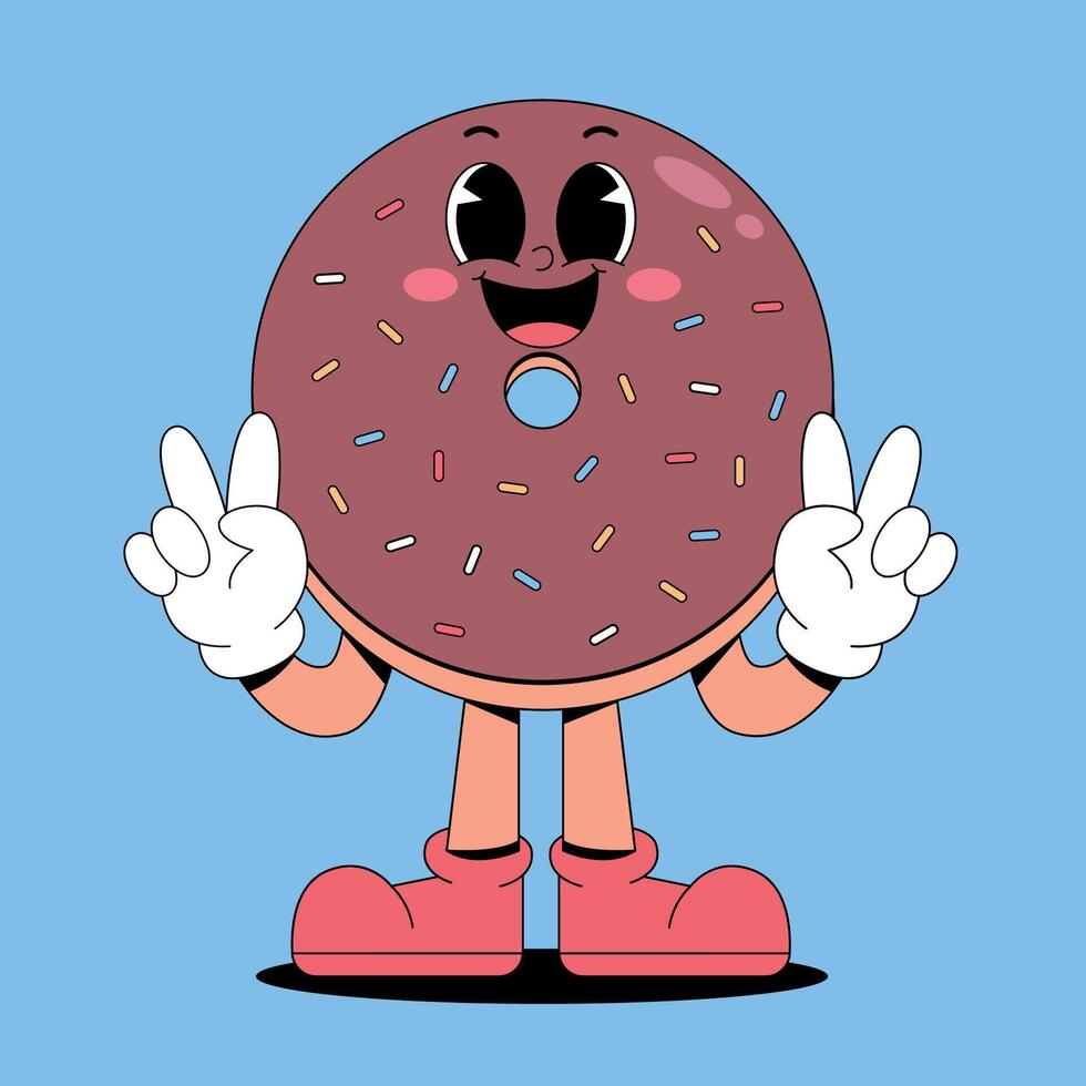 A cartoon donut character with a peace sign vector