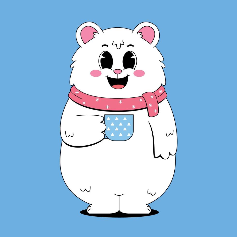 A cartoon polar bear holding a cup of tea vector