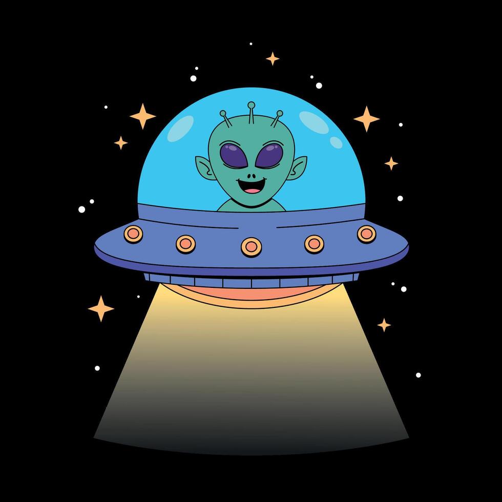 Alien spaceship with alien in it vector