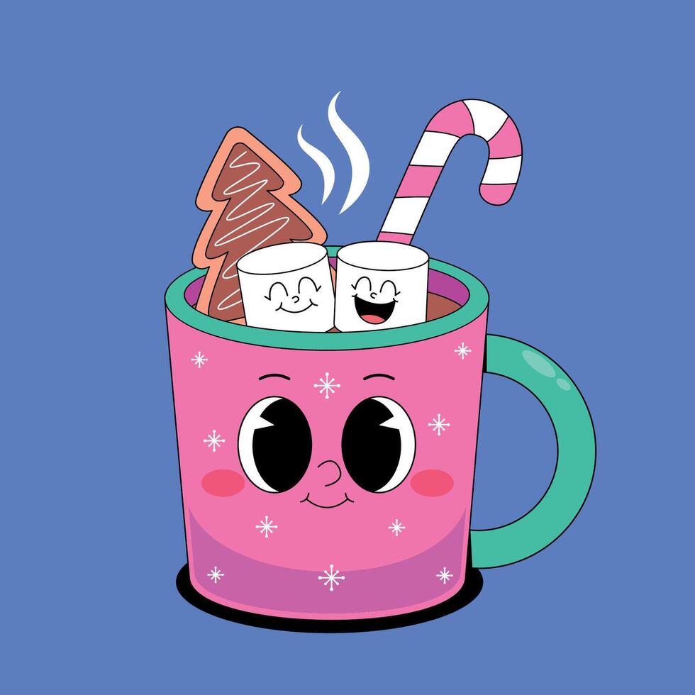 A cup of hot chocolate with marshmallows and candy canes vector