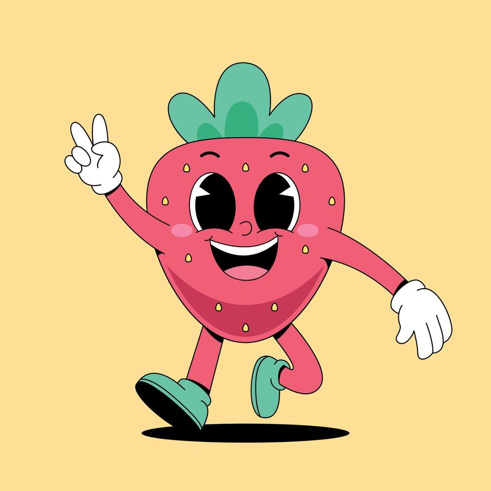 A cartoon strawberry character running and waving vector