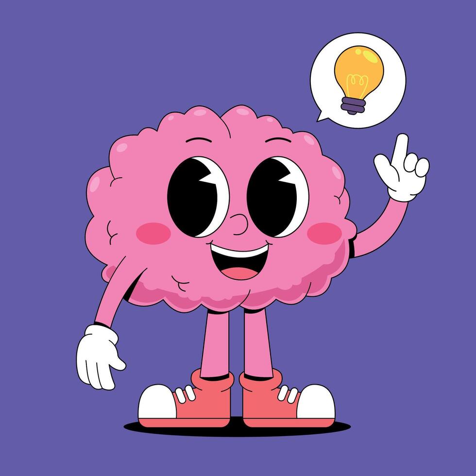 Cartoon brain with light bulb vector
