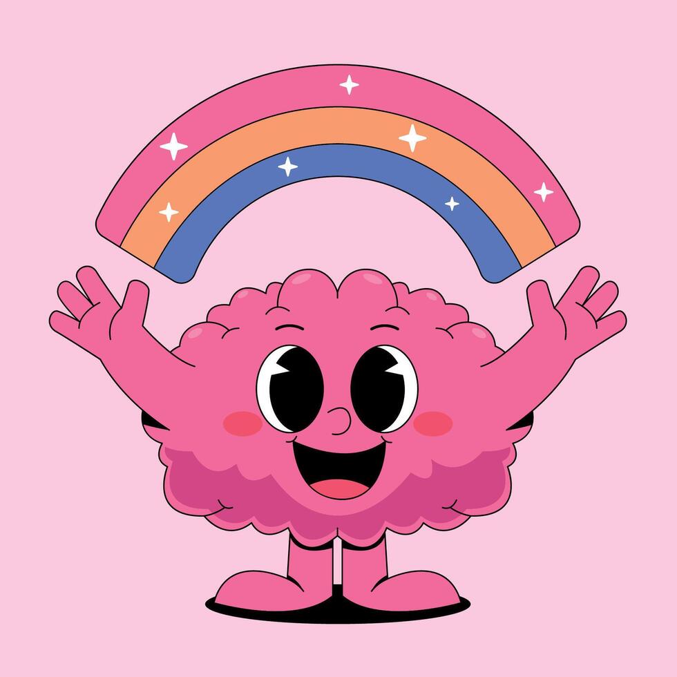 A cartoon brain with rainbow on it vector