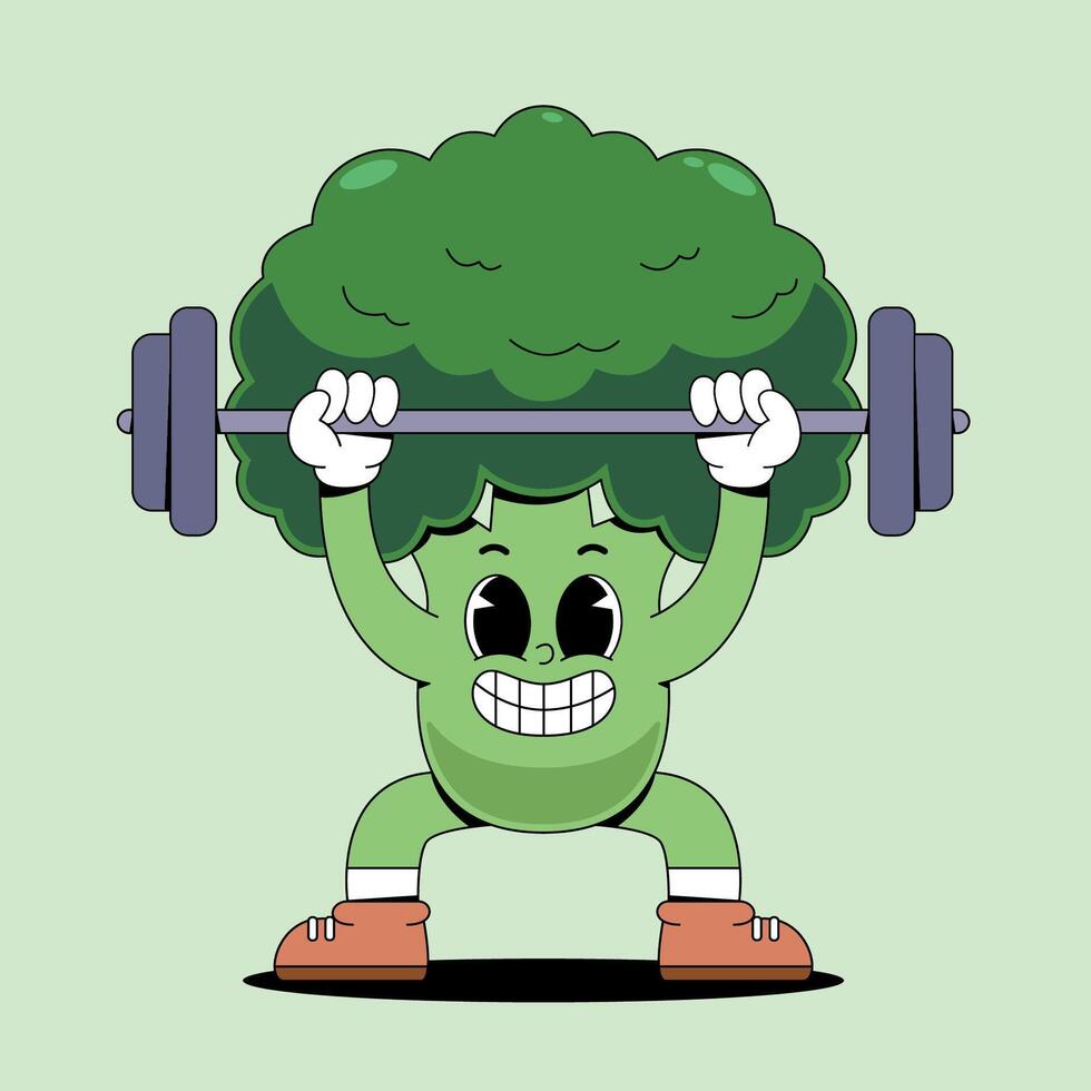 A cartoon broccoli lifting a barbell vector