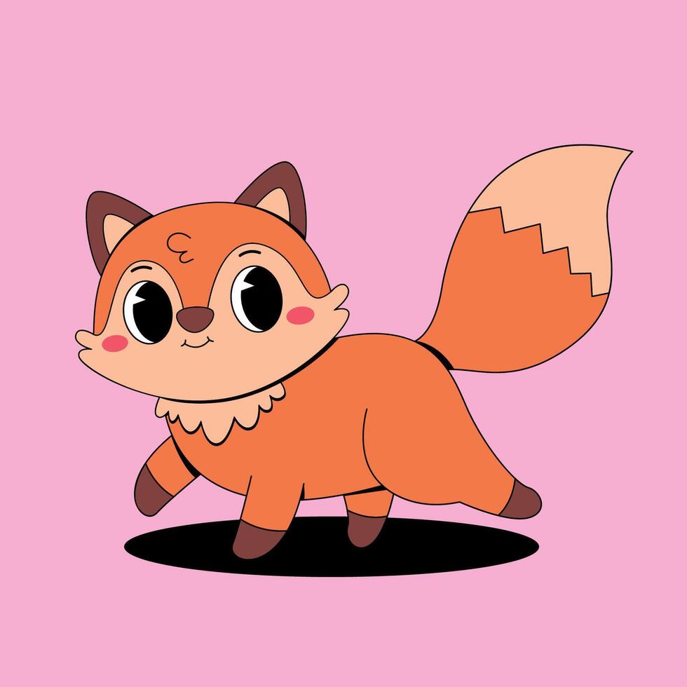 A cartoon fox with big eyes and a pink background vector