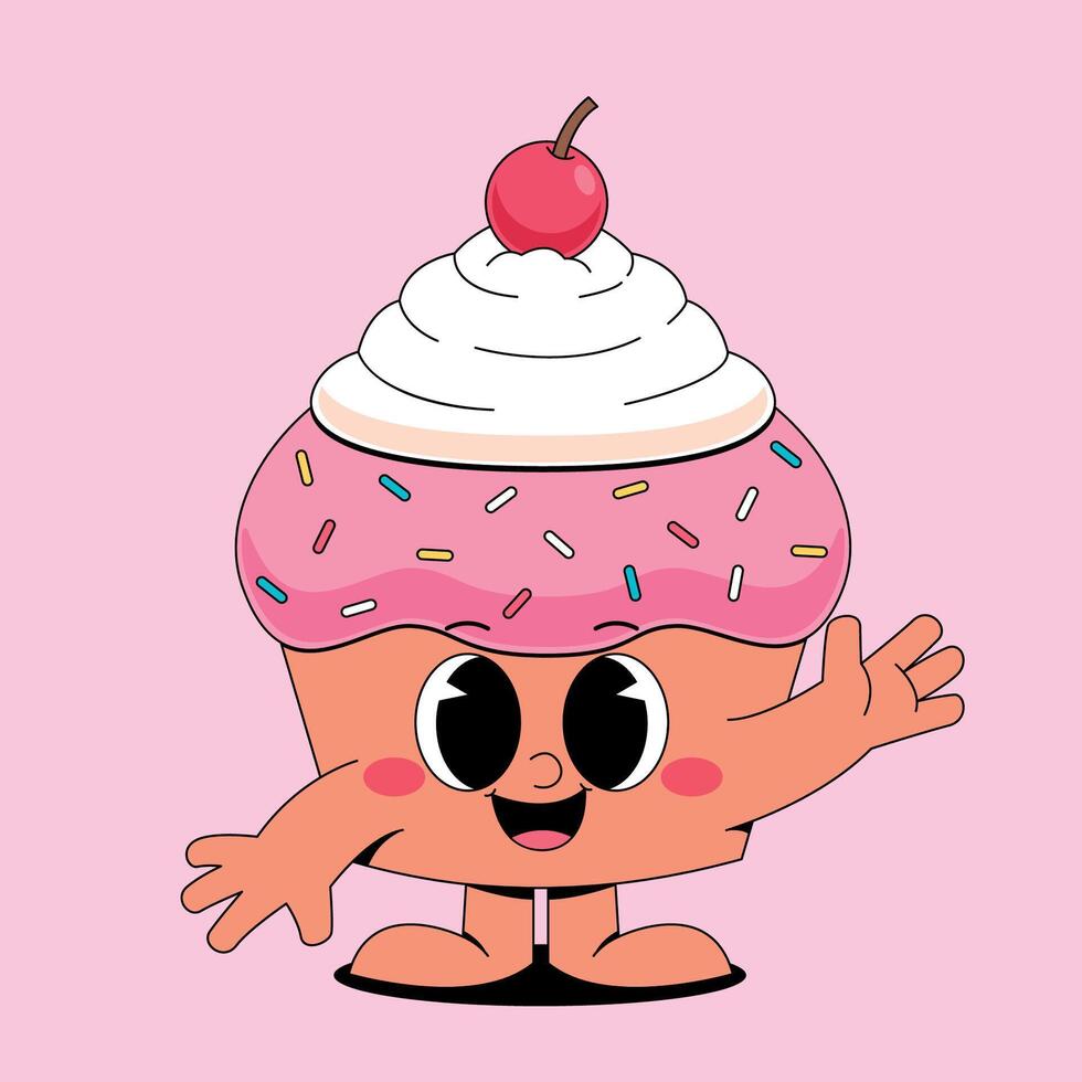 A cartoon cupcake with a cherry on top vector
