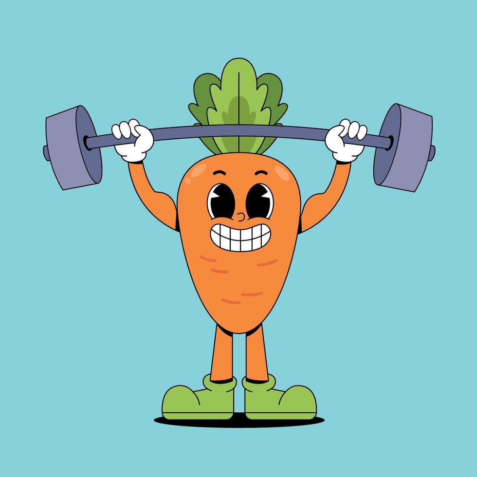Cartoon carrot lifting a barbell vector