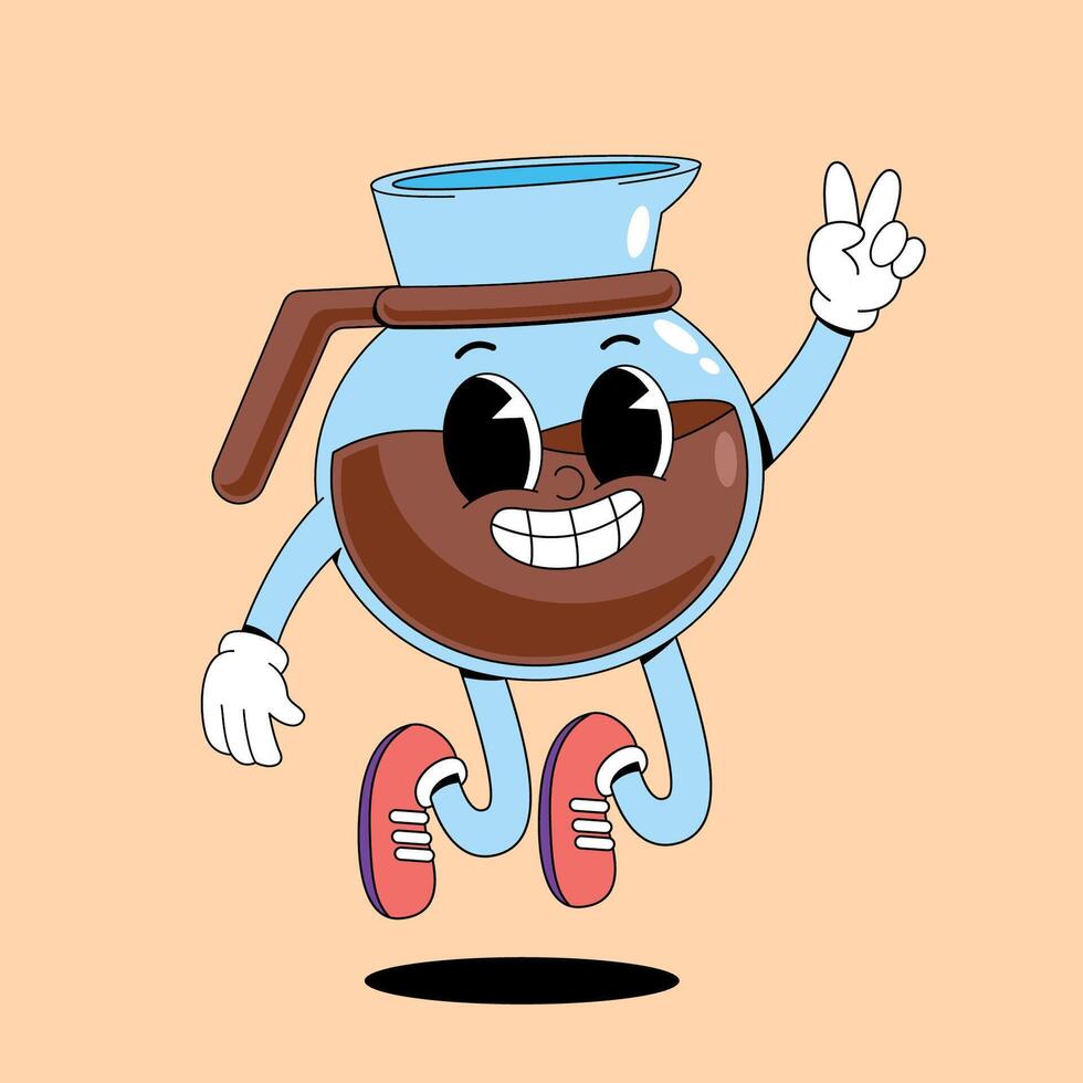 Coffee maker character with arms up and legs spread vector