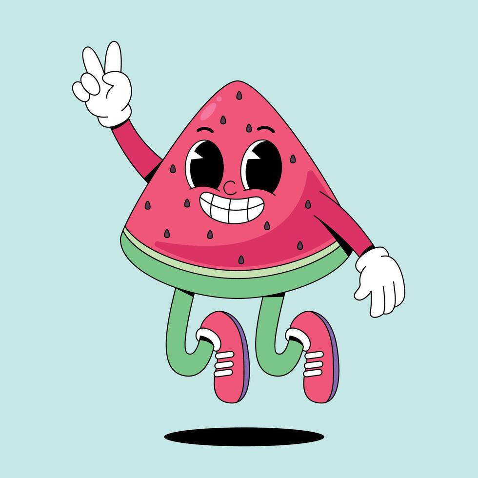Watermelon character jumping with hands up vector