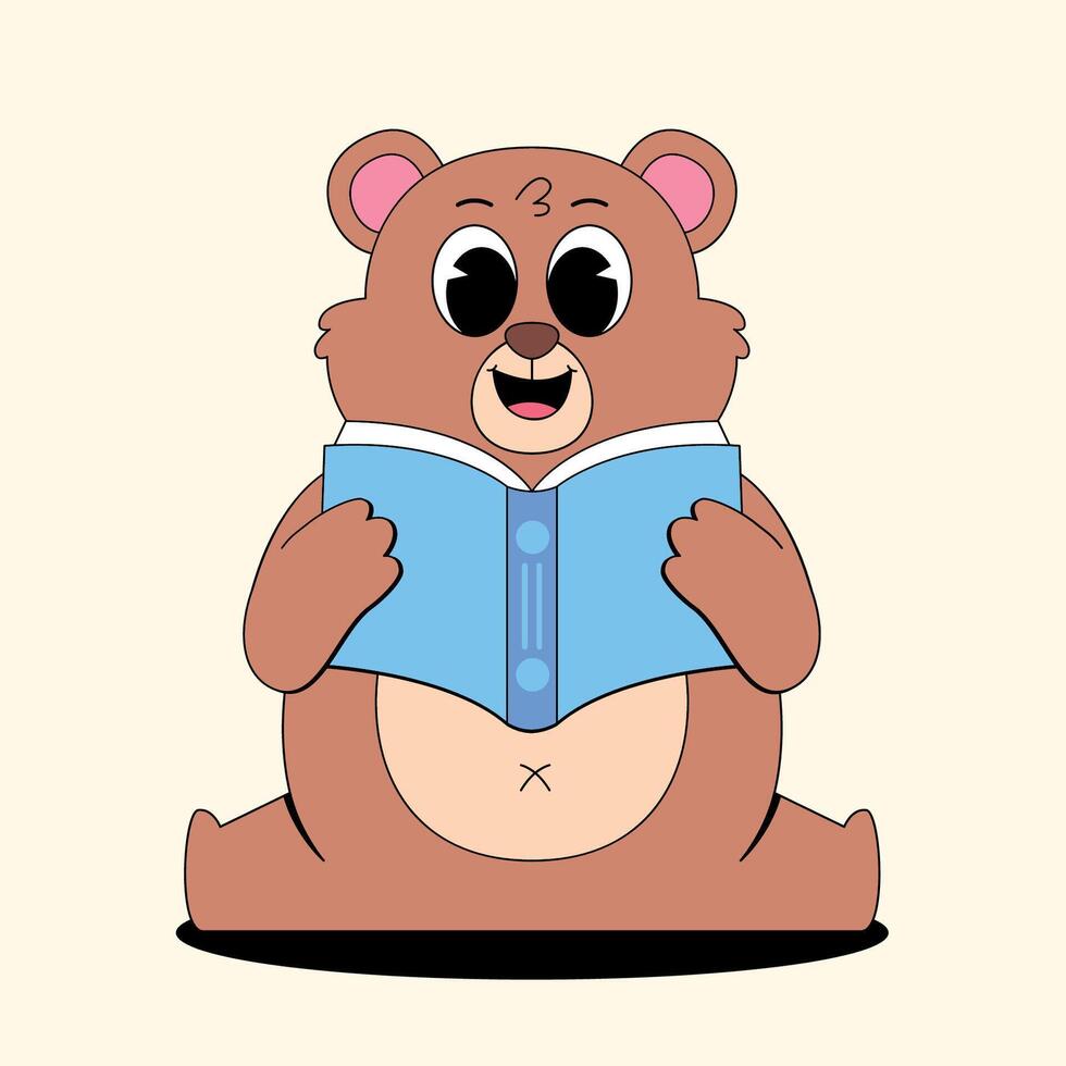 A cartoon bear reading a book vector