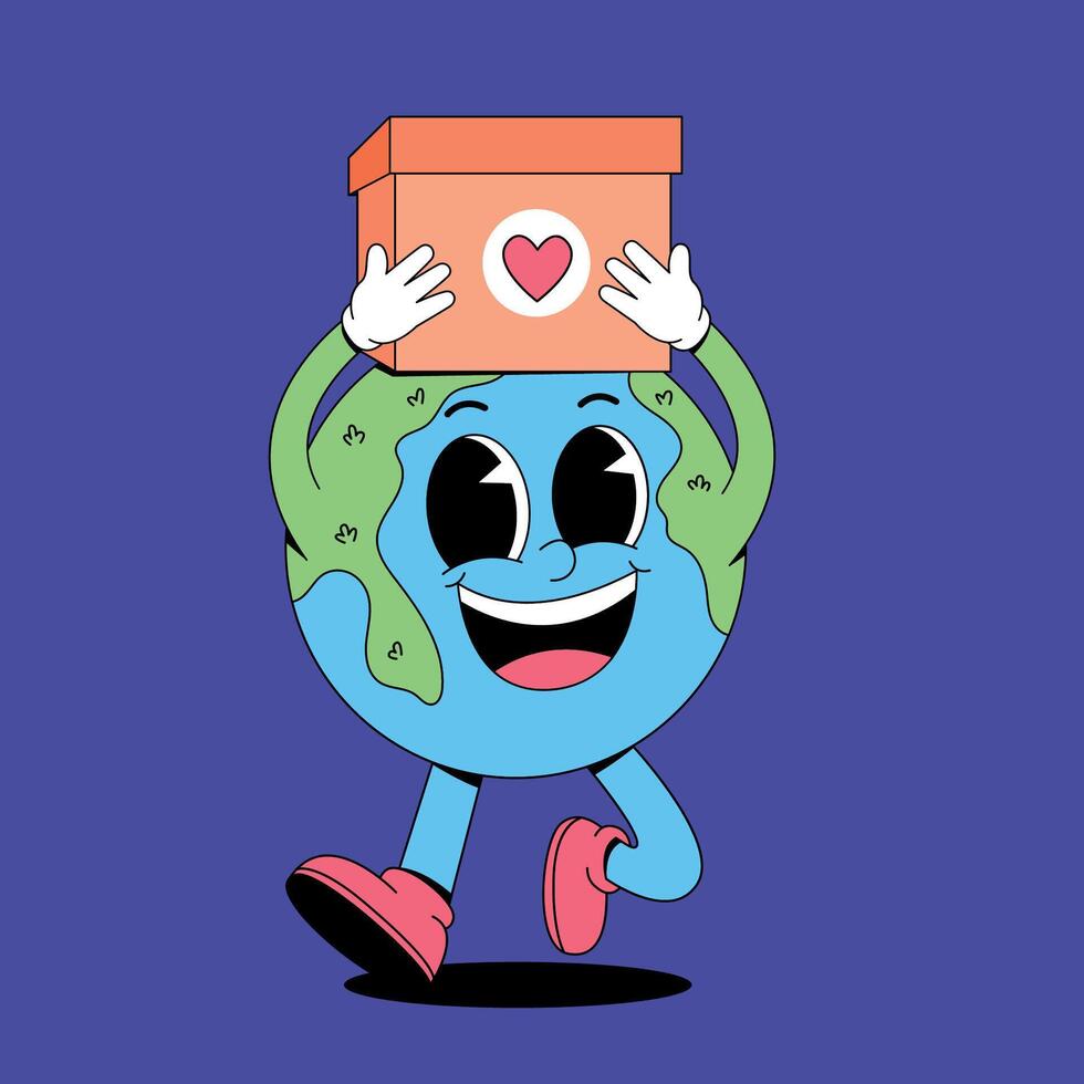 Earth day cartoon character holding a box with a heart vector