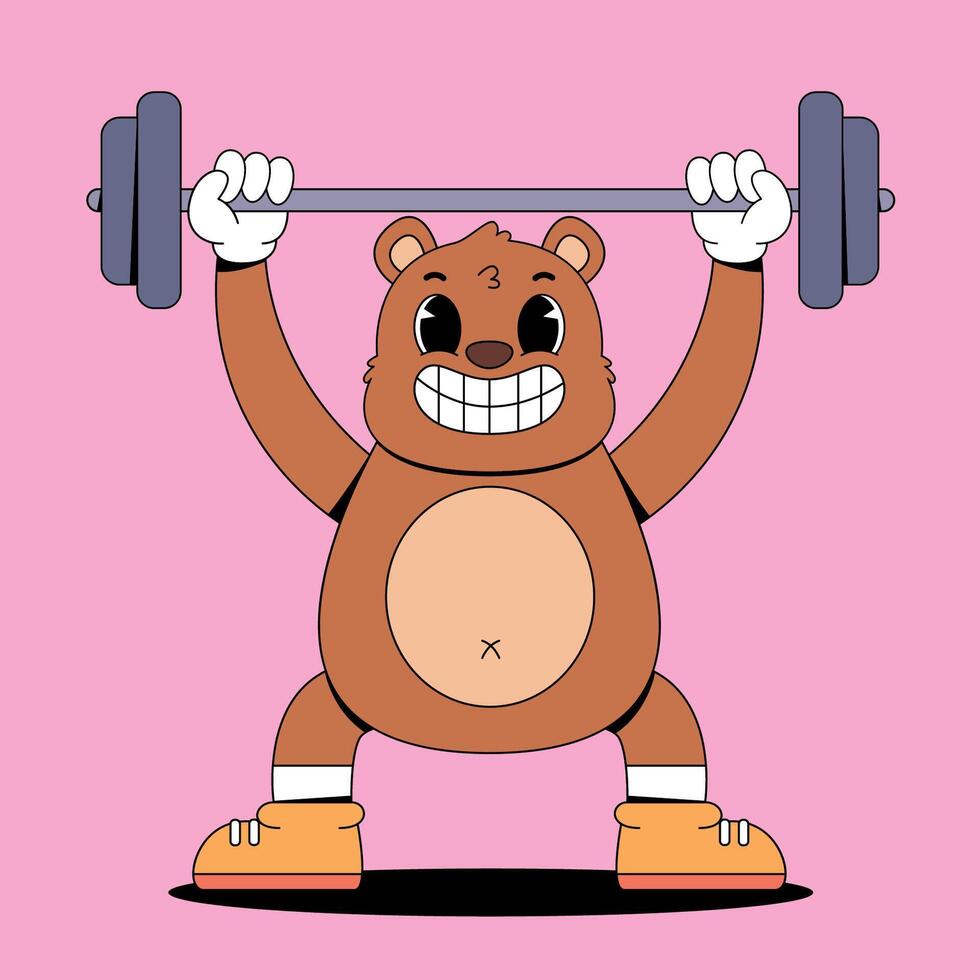 A cartoon bear lifting a barbell vector