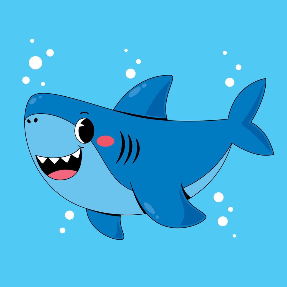 A cartoon shark with a smile on its face vector