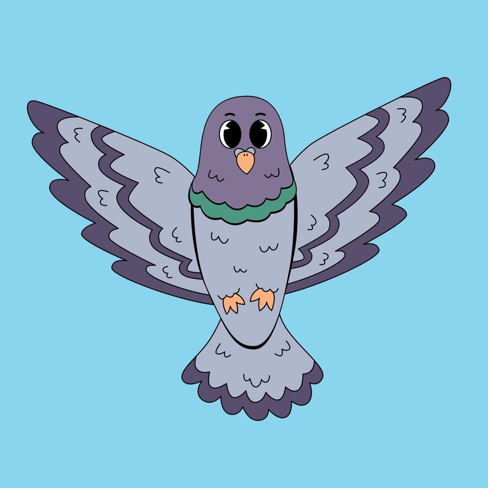 A cartoon bird with purple wings and green eyes vector