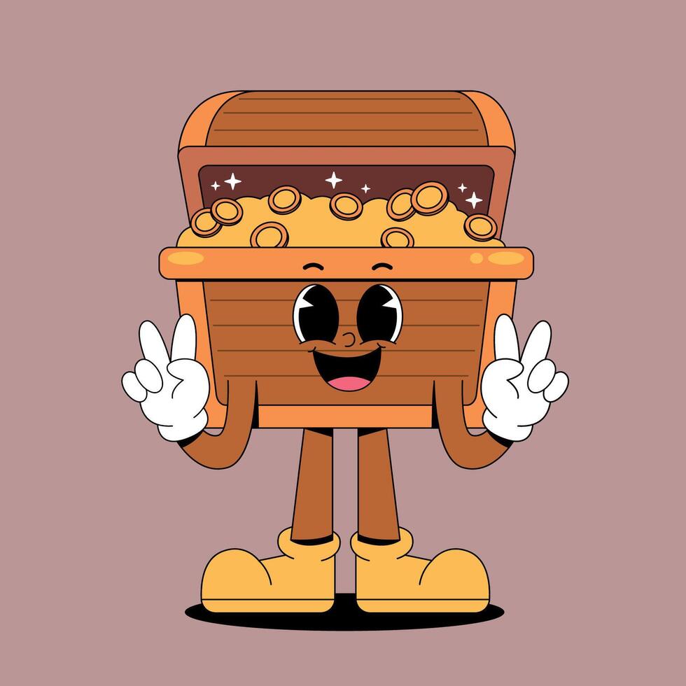 Cartoon character of a wooden chest with gold coins vector