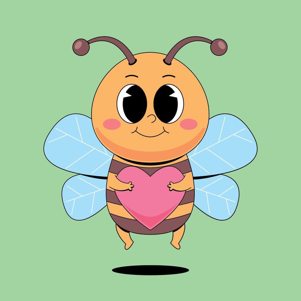 A cartoon bee holding a heart vector