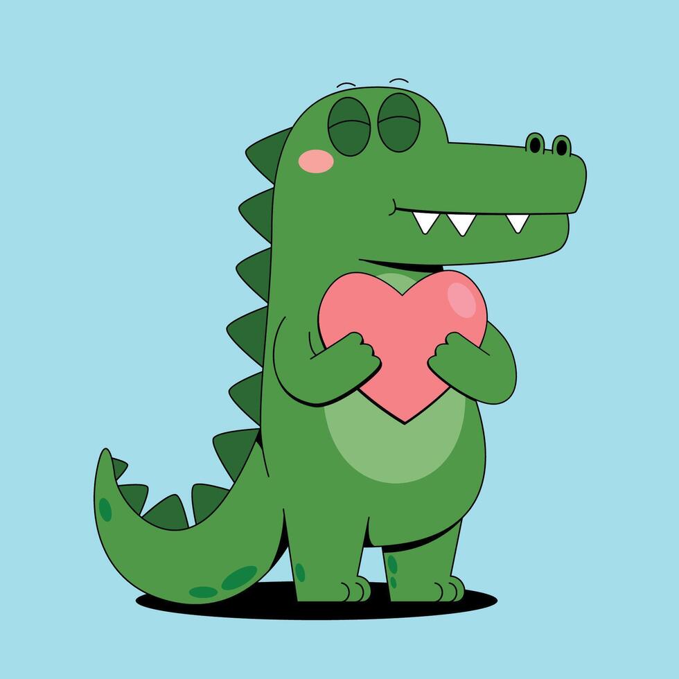 A cartoon crocodile holding a heart vector