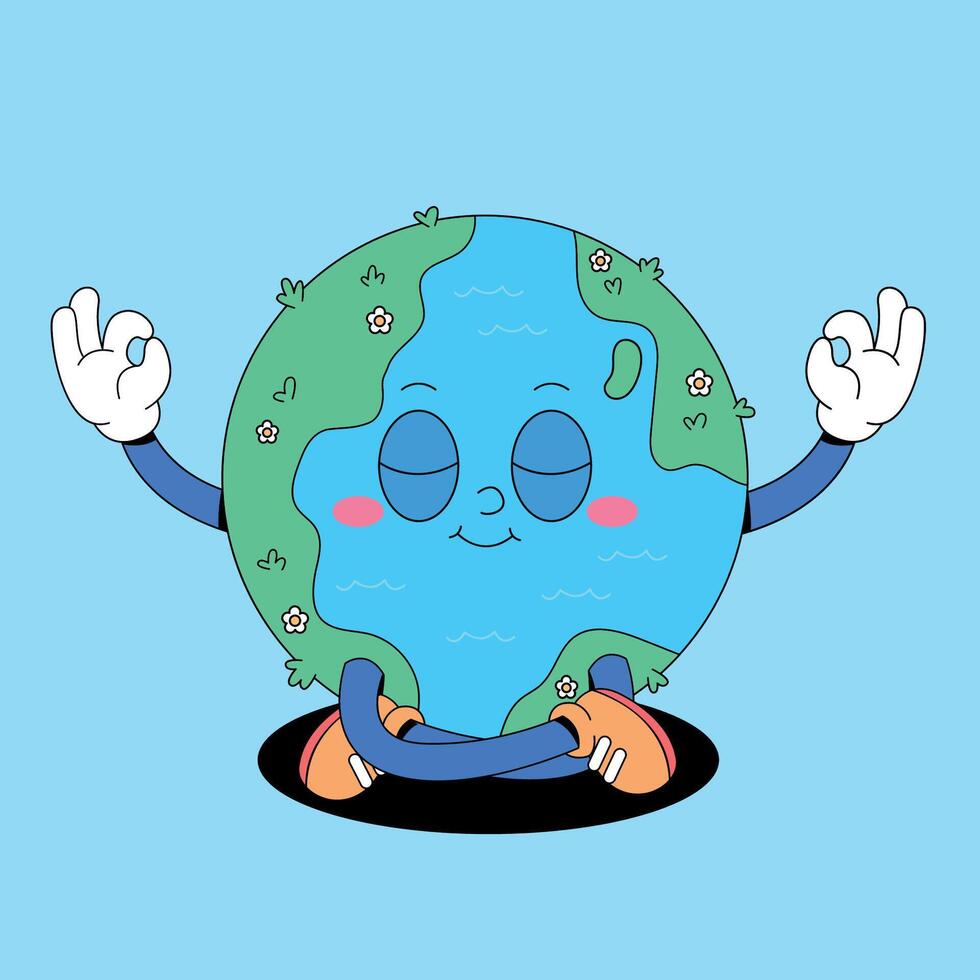 Earth in yoga pose with hands up and eyes closed vector